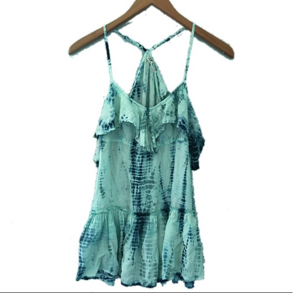 EUC Free People Blue Tie-Dye layered beaded tank - Picture 3 of 8